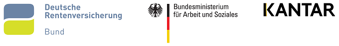 Logo der Deutschen Rentenversicherung Bund, Logo des Bundesministeriums für Arbeit und Soziales, Logo des Unternehmen KANTAR Logo der Deutschen Rentenversicherung Bund, Logo des Bundesministeriums für Arbeit und Soziales, Logo des Unternehmen KANTAR